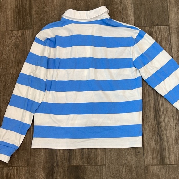 NWT On 34th Marina Blue and White Striped Cotton Polo - Picture 4 of 5
